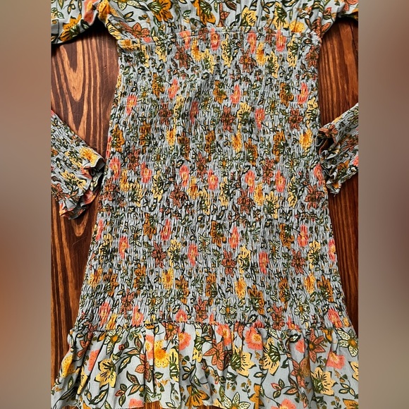 VICI Green Floral Mini Dress Balloon Sleeve Smocked Body Tie at Neckline - Picture 4 of 6